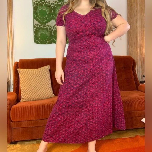 Vintage 70s Cotton Mandala Print Hippie Maxi Dress - Picture 3 of 7